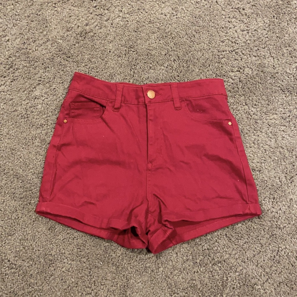 Maroon High Waist Shorts